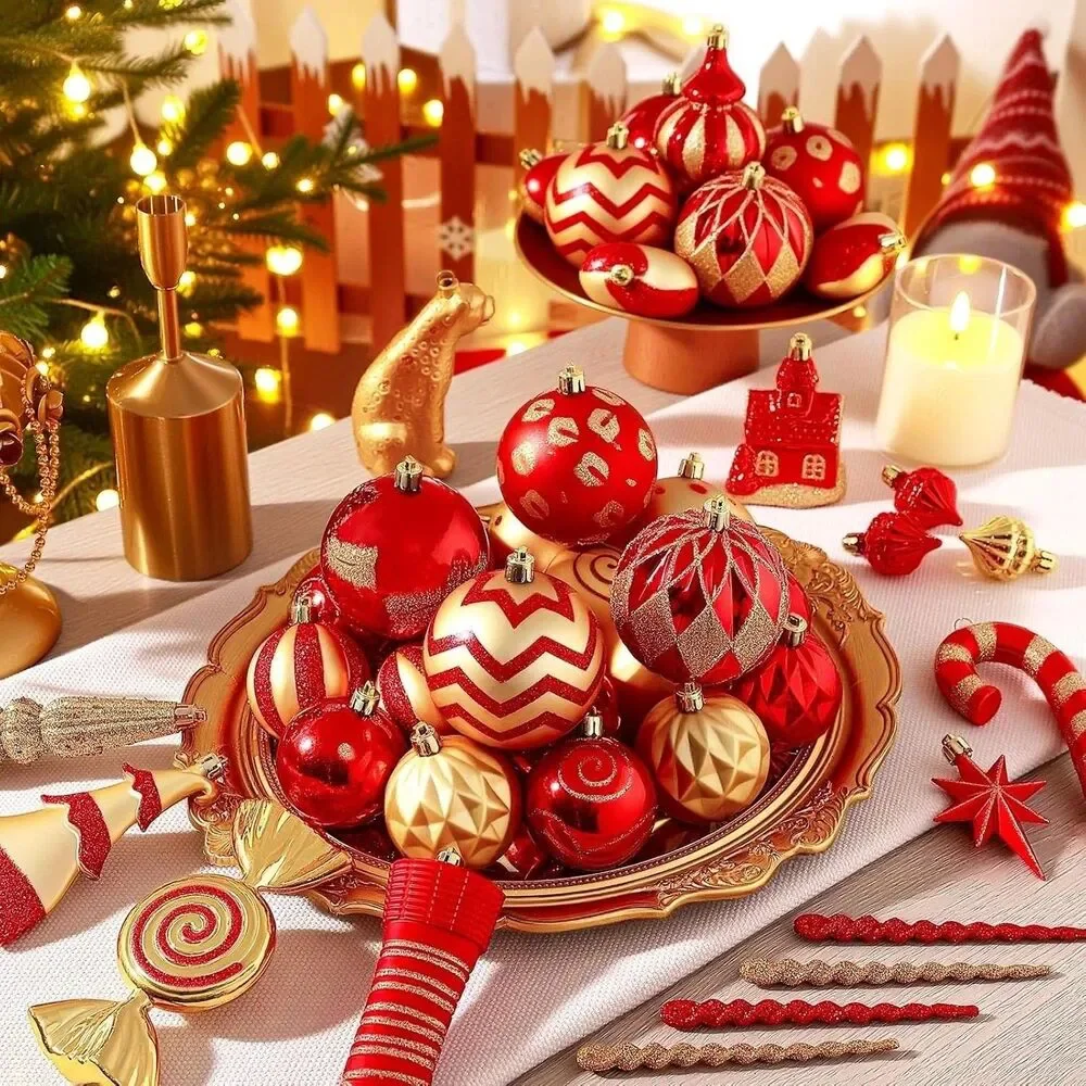 145 Piece Shatterproof Red Gold Christmas Ornament Set Tree Decor